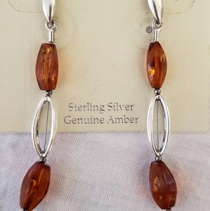 Silver and Amber Dangling Earrings